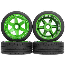 RC Rubber Tires Wheels Hex Adapter 17mm RC Replacement Parts for 1/7 1/8 WRC Rally FSR KKPIT MJX ZD RC Car Green