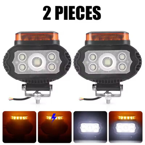 2pcs LED Strobe Work Light Bar Amber/White for     Trucks Forklifts 12V/24V Emergency Beacon 2