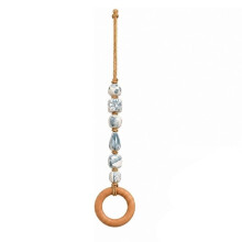 Decorative Beaded Towel Hanger with Wooden , Farmhouse Wall Decor Boho Bathroom Rack Six White Beads