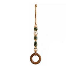 Porte-Serviettes Décoratif à Perles avec Anneau en Bois, Style Bohème, avec Trois Perles Vertes