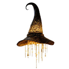 Lighted Witch Hat Hanging Chime with Warm LED Glow, Outdoor Lighted Witches Hat for Halloween Decor