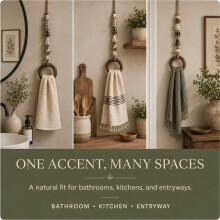 Decoratieve Handdoekhanger met Kralen en Houten , Landelijke Wanddecoratie, Boho Badkamerrek met Zes Witte Kralen