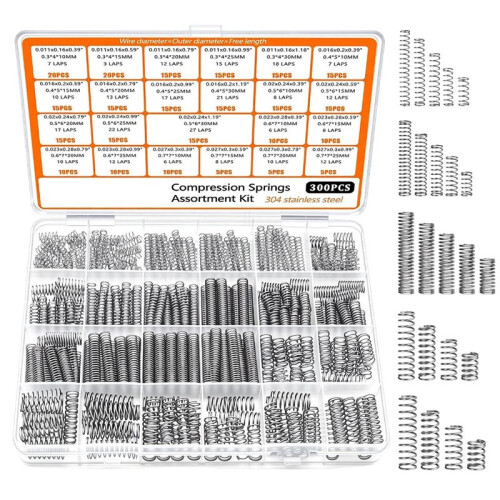 300PCS Compression Springs Assortment Kit 23 Different Sizes Small Spring 304 Stainless Steel Mechanical Springs