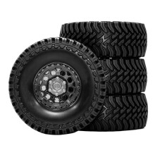 1,3 Inch Metalen Beadlock Velgen met Contragewicht en Rubberen Banden, RC Crawler Banden voor SCX24, TRX4M, 1/24 RC Auto Zilver