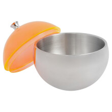 Stainless Steel Ice Block Storage Bowl with Orange Lid, Insulated Ice Container for Freezer, Portable Ice Bucket