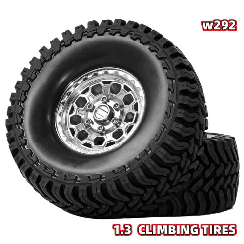 Rodas de Metal Beadlock de 1,3 Polegadas com Contrapeso e Pneus de Borracha, Pneus para Carros RC Crawler SCX24, TRX4M e 1/24, Cor Prata 1