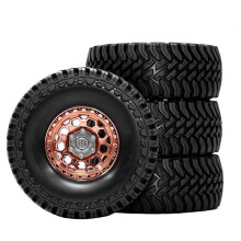 Rodas de Metal Beadlock de 1,3 Polegadas com Contrapeso e Pneus de Borracha, Pneus para Carros RC Crawler SCX24, TRX4M e 1/24, Na Cor Laranja.