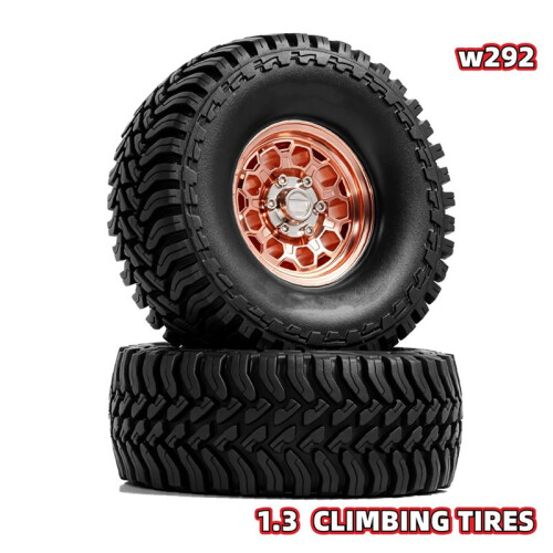 Rodas de Metal Beadlock de 1,3 Polegadas com Contrapeso e Pneus de Borracha, Pneus para Carros RC Crawler SCX24, TRX4M e 1/24, Na Cor Laranja.