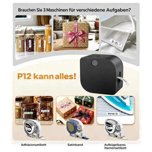 P12 Labelprinter,  Labelmaker, Zelfklevend, Waterdicht, Thermische Transfer, Strijklint en Satijnen Lint 2