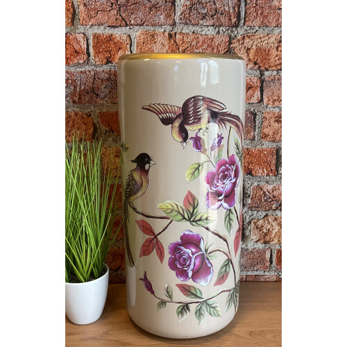 Birds & Pink Roses Ceramic Umbrella Stick/ Stand