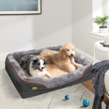 Panier pour chien orthopédique, Taille L, Gris, Imperméable avec housse lavable et bords rembourrés