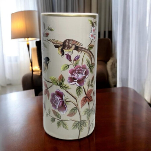 Birds & Pink Roses Ceramic Umbrella Stick/ Stand 1