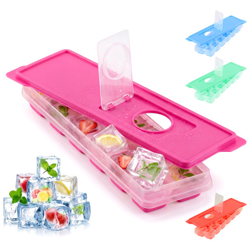 GEEZY GEEZY Ice Cube Trays with Lids Stackable Silicone Icecube Trays Reusable Moulds 2 Pack