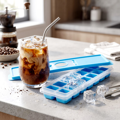 GEEZY GEEZY Ice Cube Trays with Lids Stackable Silicone Icecube Trays Reusable Moulds 2 Pack 1