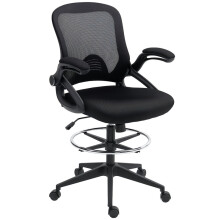 Drafting Chair with Flip-up Armrest, Mesh Office Stool with Foot Ring, 360 Degree Swivel Height Adjustable Chair for Standing Desk, Black