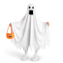 Costume Fantasma per Bambini, Costume Bianco Fantasma Silenzioso con Sacchetto Zucca, Ruolo-M