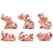 Mose Cafolo Set of 6 pcs Small Gold Color Lucky Elephant Statues Feng Shui Figurine for Home & Office Decor Housewarming Birthday Congratulatory (Gold