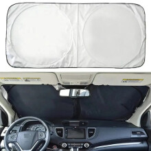 LEIBOO Pare-soleil pour pare-brise de voiture, 150 x 70 cm, tissu réfléchissant argenté anti-UV, pliable avec sac de rangement