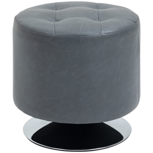 360 Swivel Foot Stool Round PU Ottoman with Thick Sponge Padding and Solid Steel Base, Grey