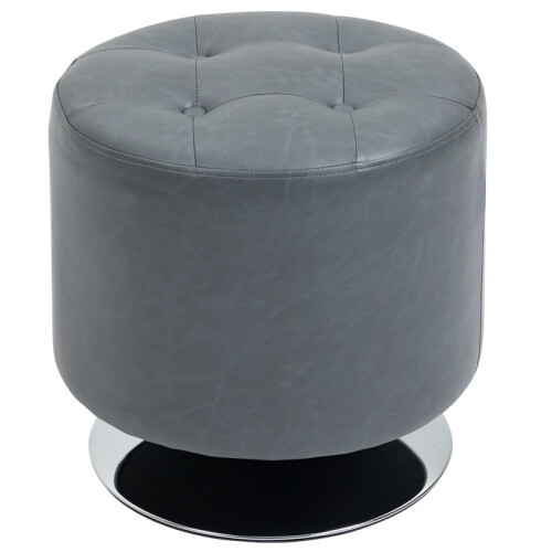 360 Swivel Foot Stool Round PU Ottoman with Thick Sponge Padding and Solid Steel Base, Grey 1
