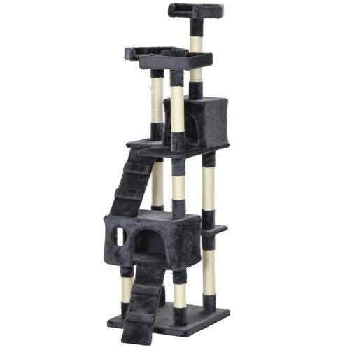 173cm Cat Tree Scratching House, Activity Play Centre, Charcoal Grey 1