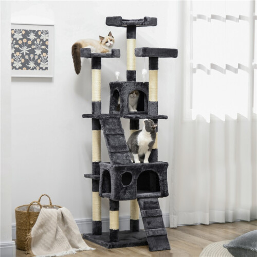 173cm Cat Tree Scratching House, Activity Play Centre, Charcoal Grey 2