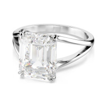 (6#=52mm) Silver Split Shank Engagement Ring Large Emerald Cut Clear Cubic Zirconia Four Claw Solitaire Wedding Ring for Women SOR0029