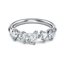 (7#=54mm) Silver Five Pear Cut Clear Cubic Zirconia Half Eternity Band Dainty Stackable Wedding Ring for Women 5688850