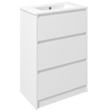 600mm Bathroom Vanity Unit with Basin and Single Tap Hole, High Gloss White Floor Standing Bathroom Sink Unit with 2 Drawers for Cloakroom