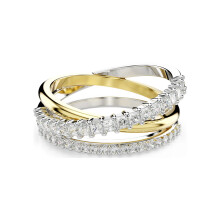 (7#=54mm) Two-Tone Gold Silver Triple Intertwined Stack Ring Baguette & Round Pave Crystal Crisscross Statement Band for Women 5689732
