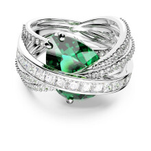 (6#=52mm) Luxury Twisted Multi-Layer Pear Emerald Green Crystal Silver Ring Full Baguette Pave Shiny Gala Finger Jewelry SOR0031