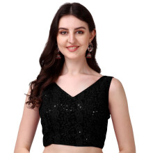Pujia Mills Women's Georgette Sipali Sequin Work Sleeveless Blouse (Black 36)