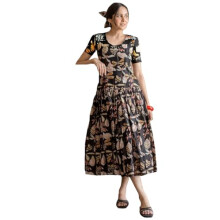 Robe longue maxi imprimÎąe en coton noir et rayonne Anni Designer pour femme (Sartari Black-Vks01_Xl_Black_X-Large)