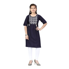 Aarika Girl'S Cotton Kurti Legging Set (Kl-H-6_Navy Blue-White_38)