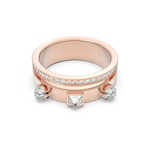 (6#=52mm) Elegant Two-Tier Chunky Rose Gold Ring Princess Square & Round Cluster Clear Crystal Trendy Daily Stack Finger Jewelry SOR0037
