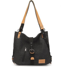 Kono Sac 3-en-1 en toile, grand sac à dos rétro pour bureau et usage quotidien, Noir