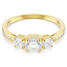 (6#=52mm) Classic Three Round Crystal Yellow Gold Ring Half Eternity Pave Shank Dainty Bridal Proposal Finger Jewelry 5723293