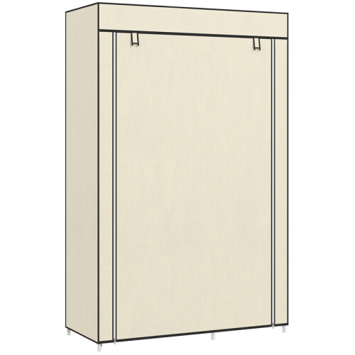 Fabric Wardrobe w/ Shelves Hanging Rail Foldable Wardrobe Cream 1