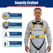 Harnais de sécurité antichute complet, 2m, jaune, réglable, polyester et acier galvanisé, pour travaux en hauteur