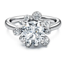 (7#=54mm) Sparkly Starburst Snowflake Round Crystal Silver Ring Dainty Multi Stone Bridal Proposal Promise Finger Jewelry SOR0049