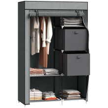 Fabric Wardrobe, Portable Wardrobe, Clothes Storage Unit with 5 Compartments, Hanging Rail and 2 Fabric Drawers, 102 x 42.5 x 162.5cm, Dark Grey