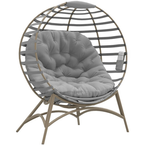 Egg Chair with Cushion & Side Pocket - Light Grey
