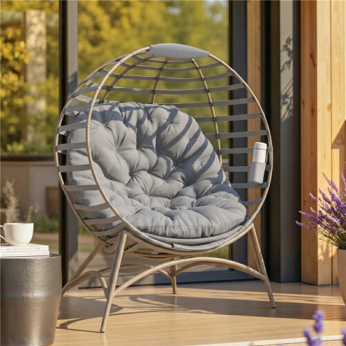 Egg Chair with Cushion & Side Pocket - Light Grey 2