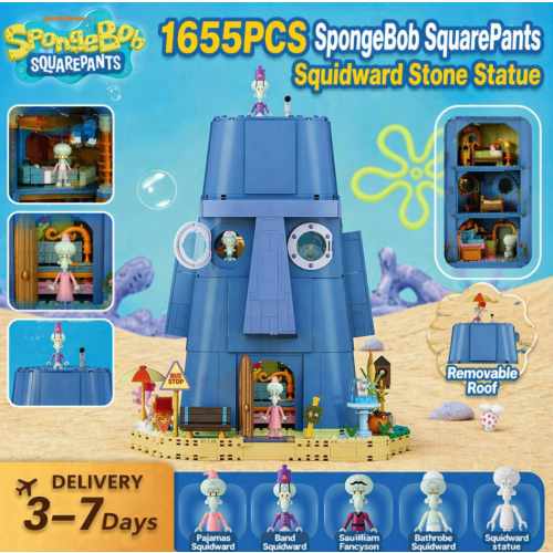 SpongeBob SquarePants, Jeu de construction de la maison de la statue de pierre, 1655 pièces ABS avec éclairage LED
