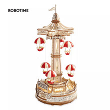 Robotime, Boîte à musique Parachute Tower, Puzzle 3D en bois 184 pièces, Style rétro avec éclairage et musique