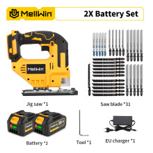 MELLWIN Scie sauteuse sans fil, 750W 3500RPM, avec 31 lames, pour Makita 18V, Lot de 2 batteries