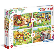 Clementoni Super Color Puzzle 4 in 1 - The Farm (2x20, 2x60 Pieces)