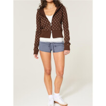 Women'S Cute Polka Dot Hoodie Y2k Zip Hoodies Jackets Cropped Sweatshirt Hooded Fall Tops Brown XXL