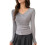 Womens V Neck Wrap Ruched Side Button Long Sleeve Top Gray L 1
