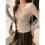 Womens V Neck Wrap Ruched Side Button Long Sleeve Top Oat XL 5